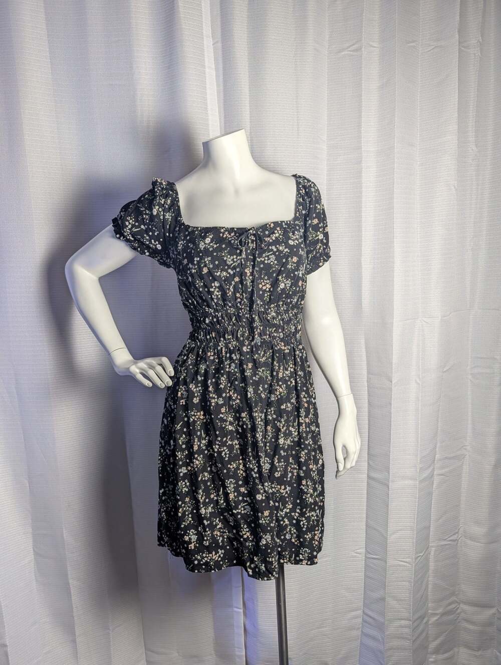 Passport Floral Print Smocked Square Neck Off-Shoulder Mini Dress
